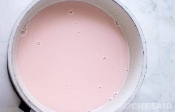 Pink Hot Chocolate in saucepan
