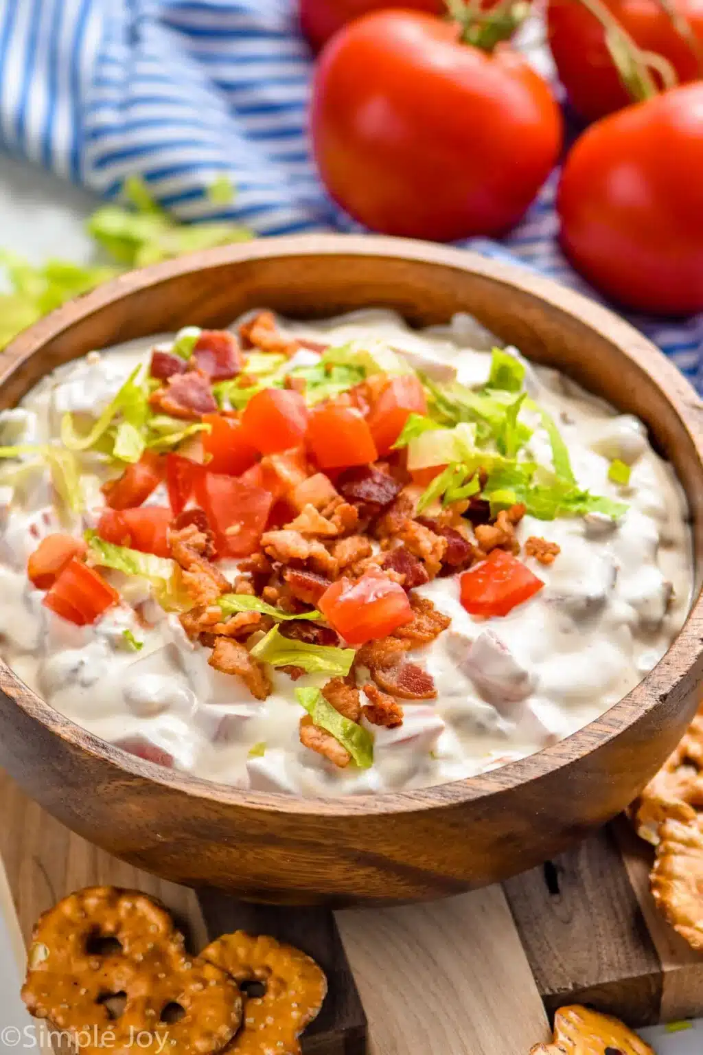 Cold BLT dip in a wooden bowl