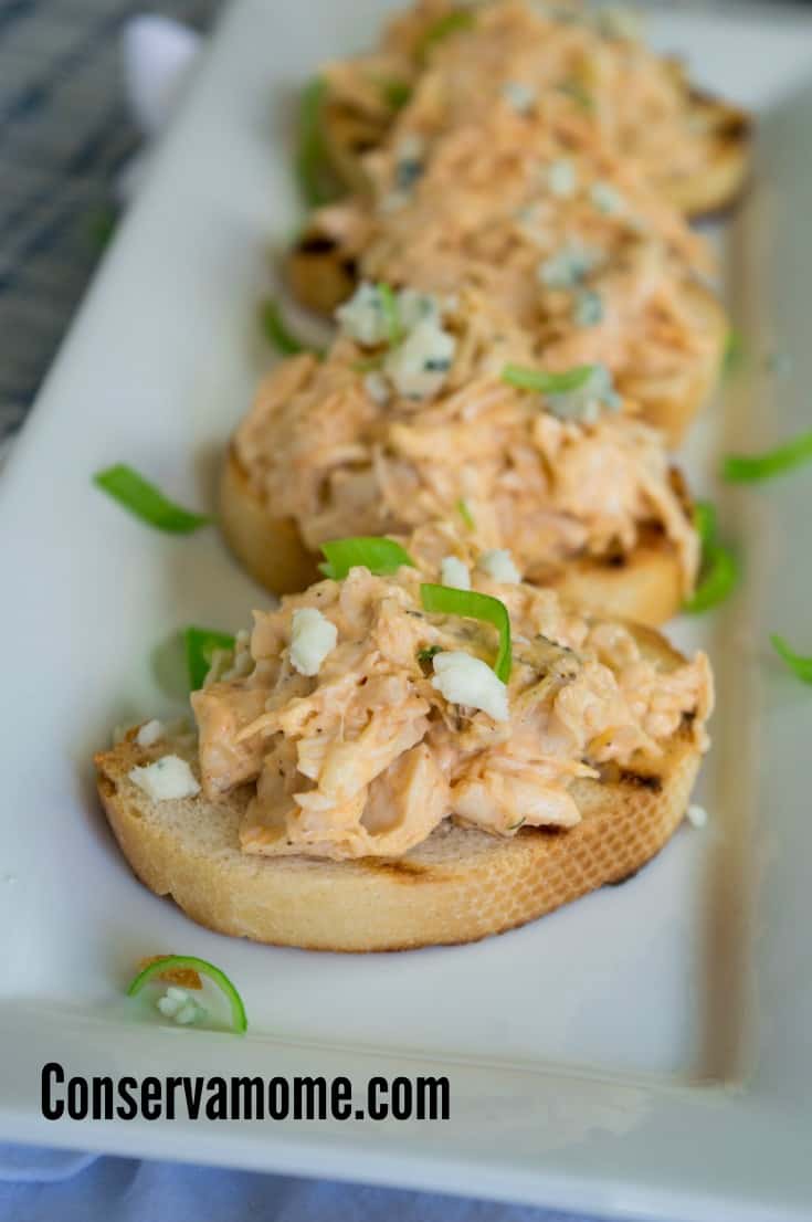 Buffalo Chicken bites lined up on a plate