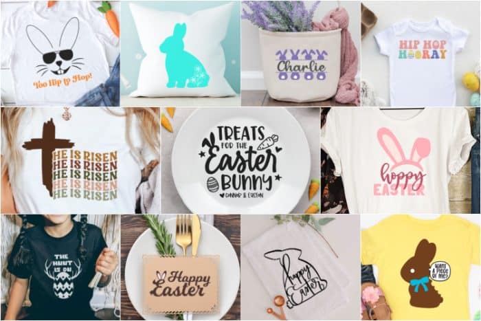 Collage of 25+ Easter themed SVG designs for easter crafts