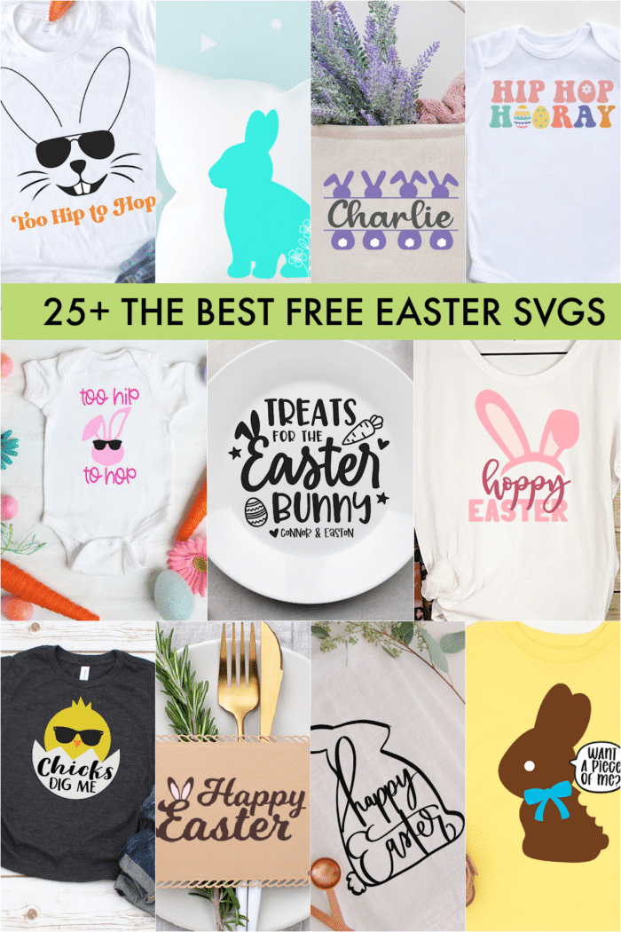 Vertical Collage of Free Easter SVG files with banner for Pinterest