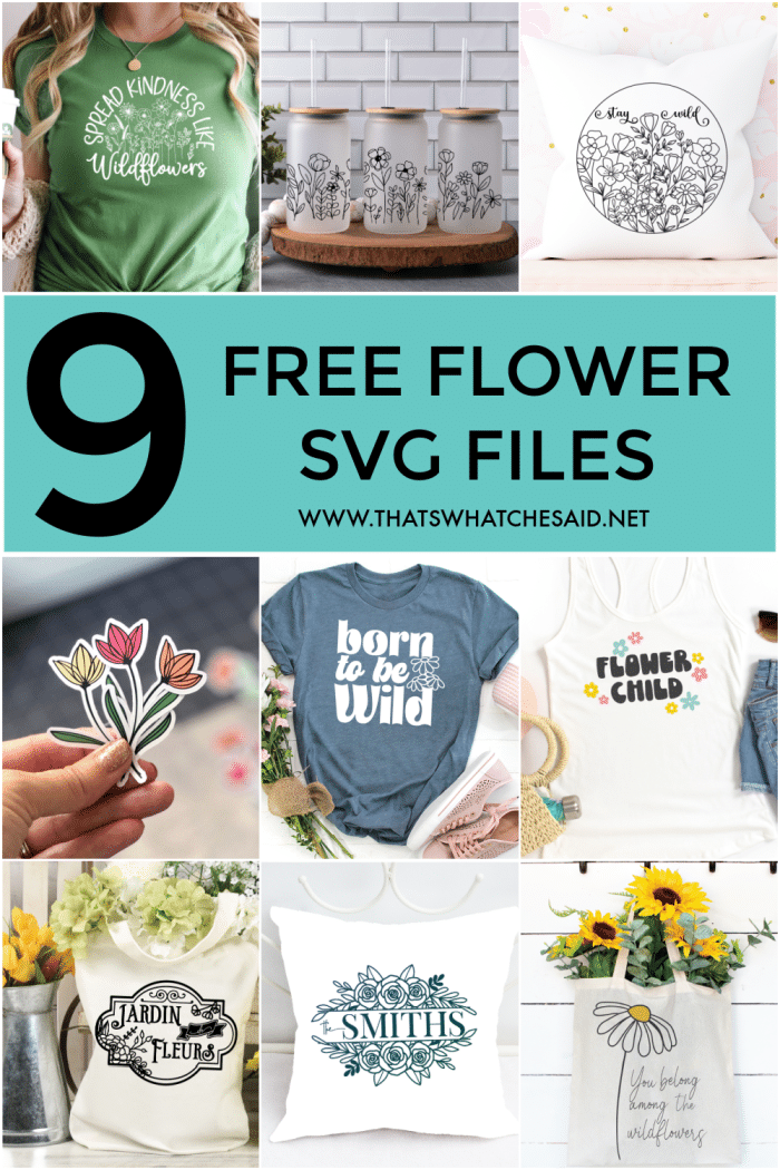 Collage of 9 free flower svg files. 