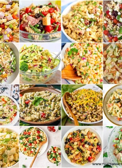 Square collage of 16 Pasta Salad Recipes for featured image