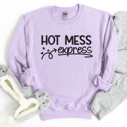 Purple Sweatshirt with Hot Mess Express Sarcasitc SVG design