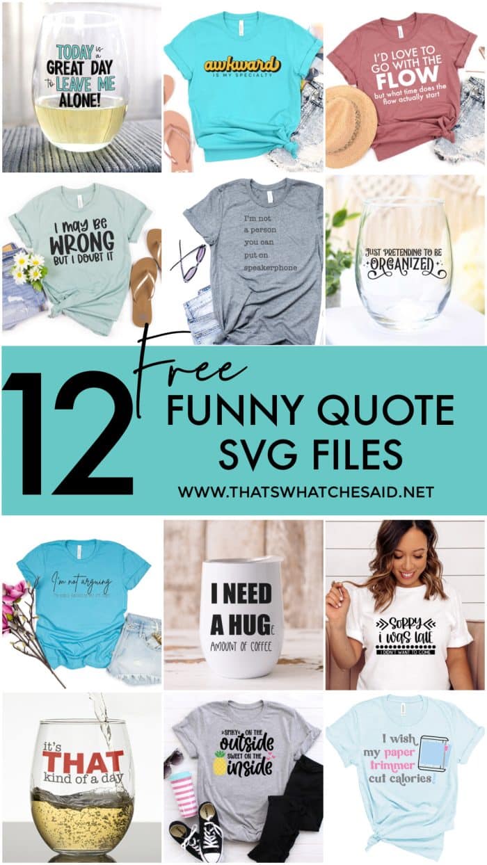 Collage of 12 Free Funny Quote SVG Files