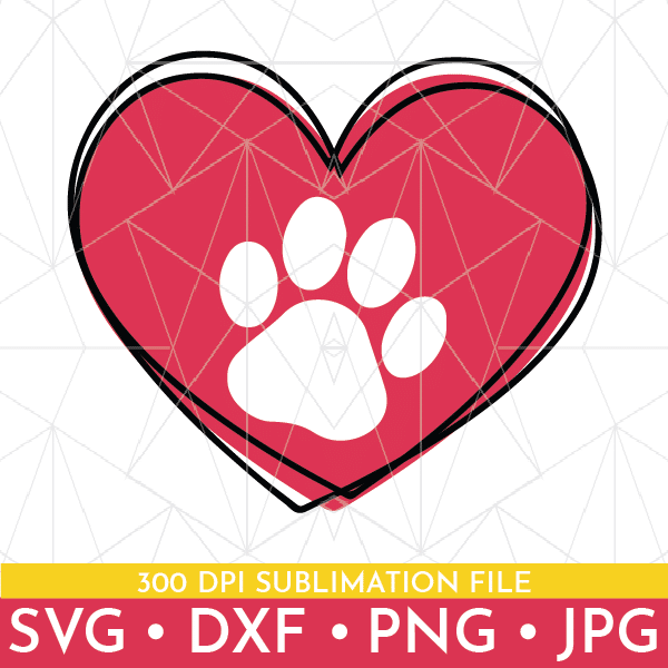Vector depiction of shop listing for paw print with heart svg files