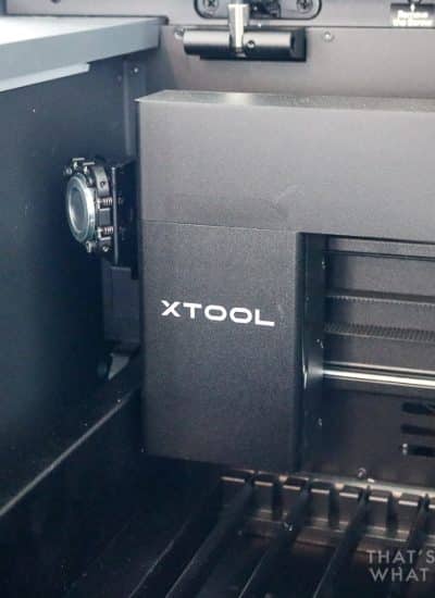 xtool P2 laser module inside the laser cutter bed