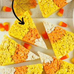 Candy Corn Rice Krispie Treats! Delicious, easy and perfet for fall and Halloween parties!