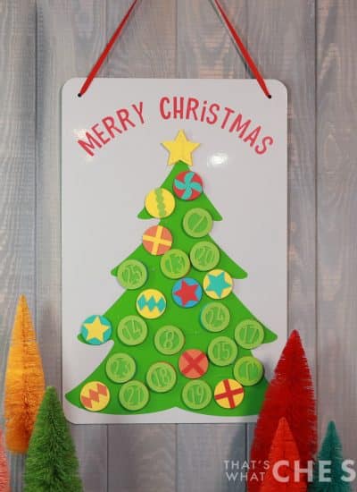 Magnetic Christmas Tree Advent Calendar on grey wall - Square format