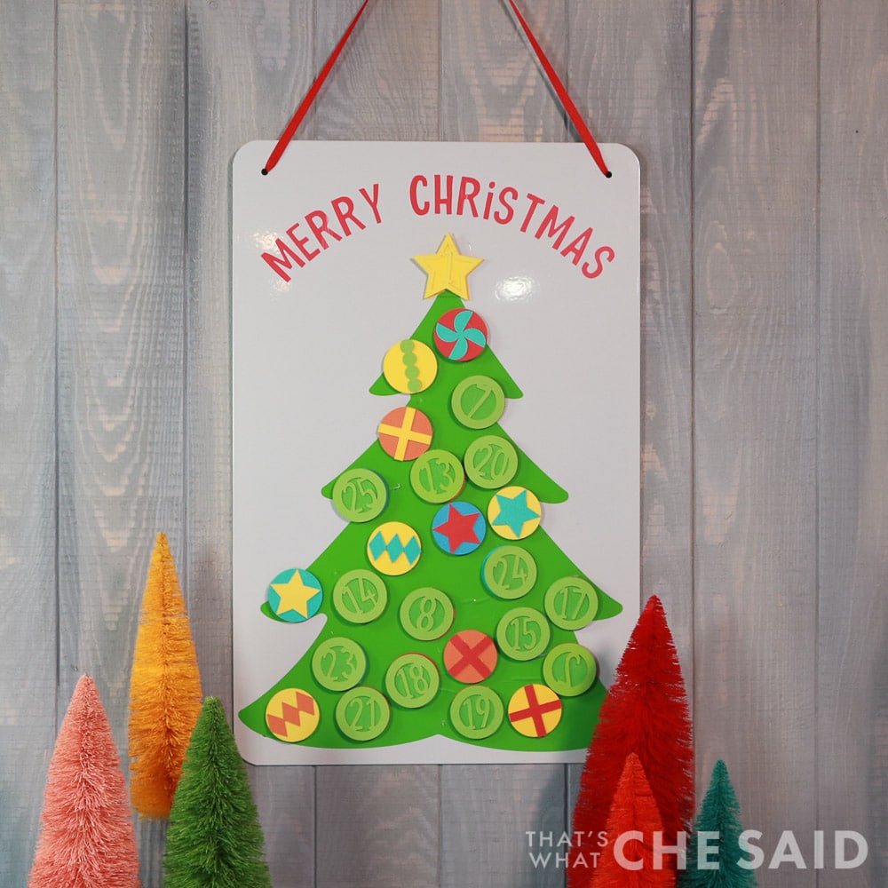 Magnetic Christmas Tree Advent Calendar on grey wall - Square format