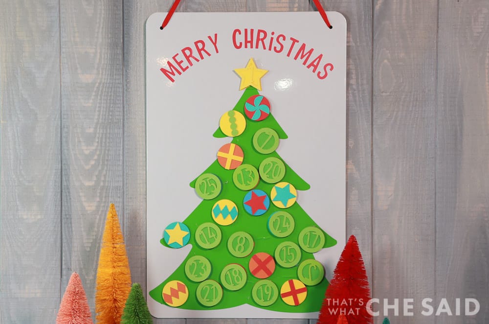 Magnetic Christmas Tree Advent Calendar on grey wall