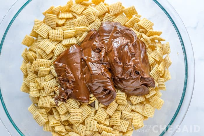 Chocolate mixture added to rice cereal