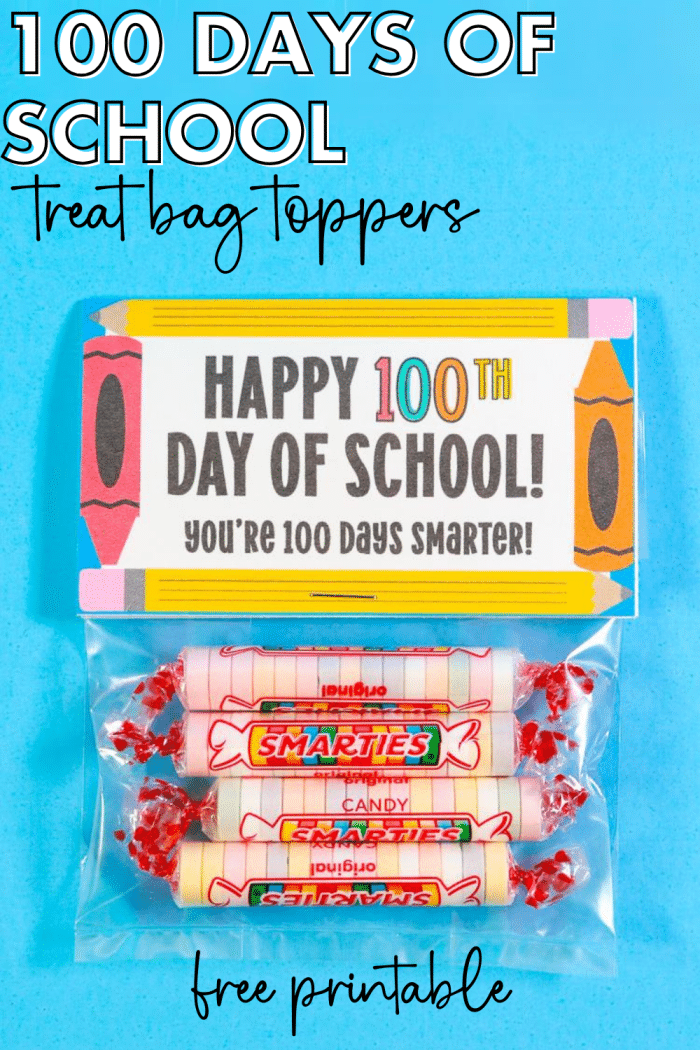 100 Days of School Treat bag topper printable pin