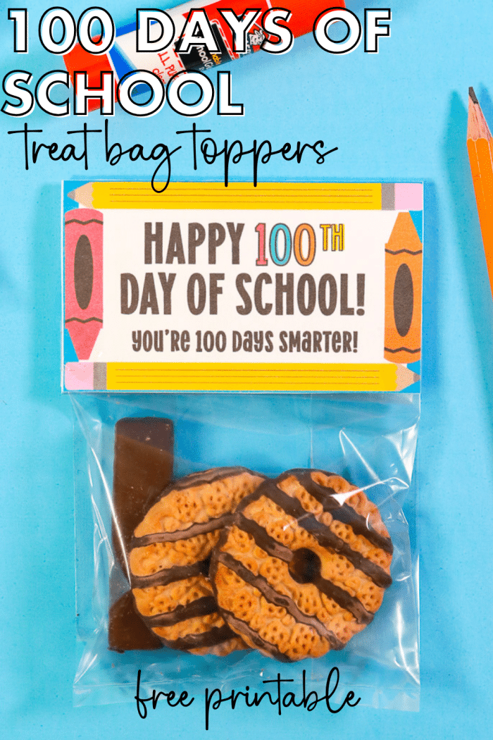 100 Days of School Treat bag topper printable pin