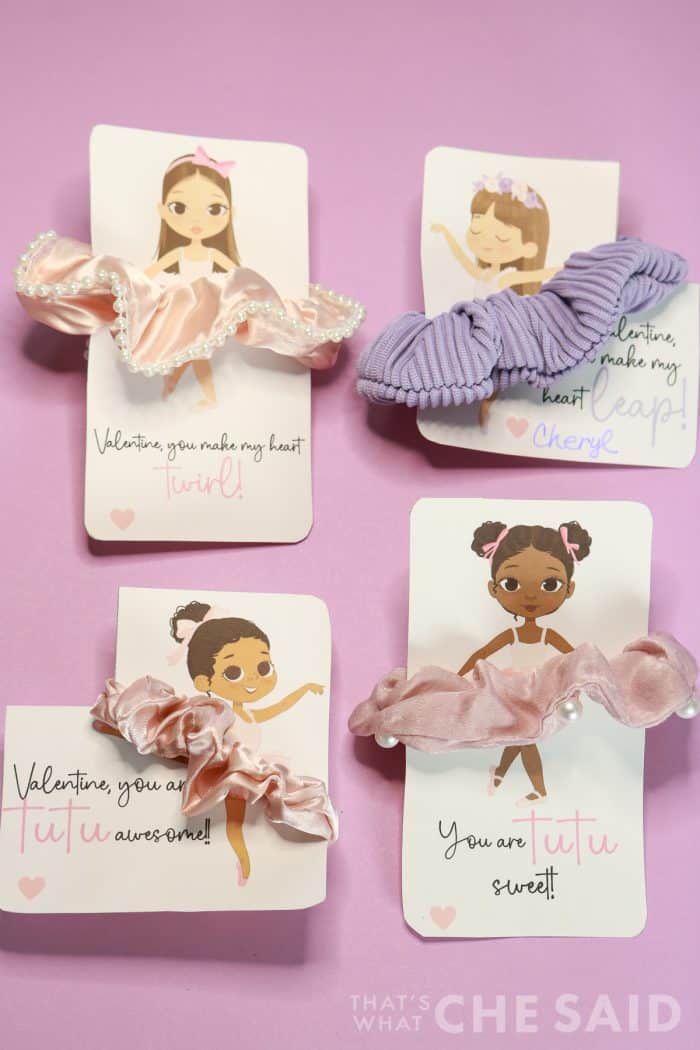 Ballerina Valentine Cards with Scrunchies for the Tutu. - free printable