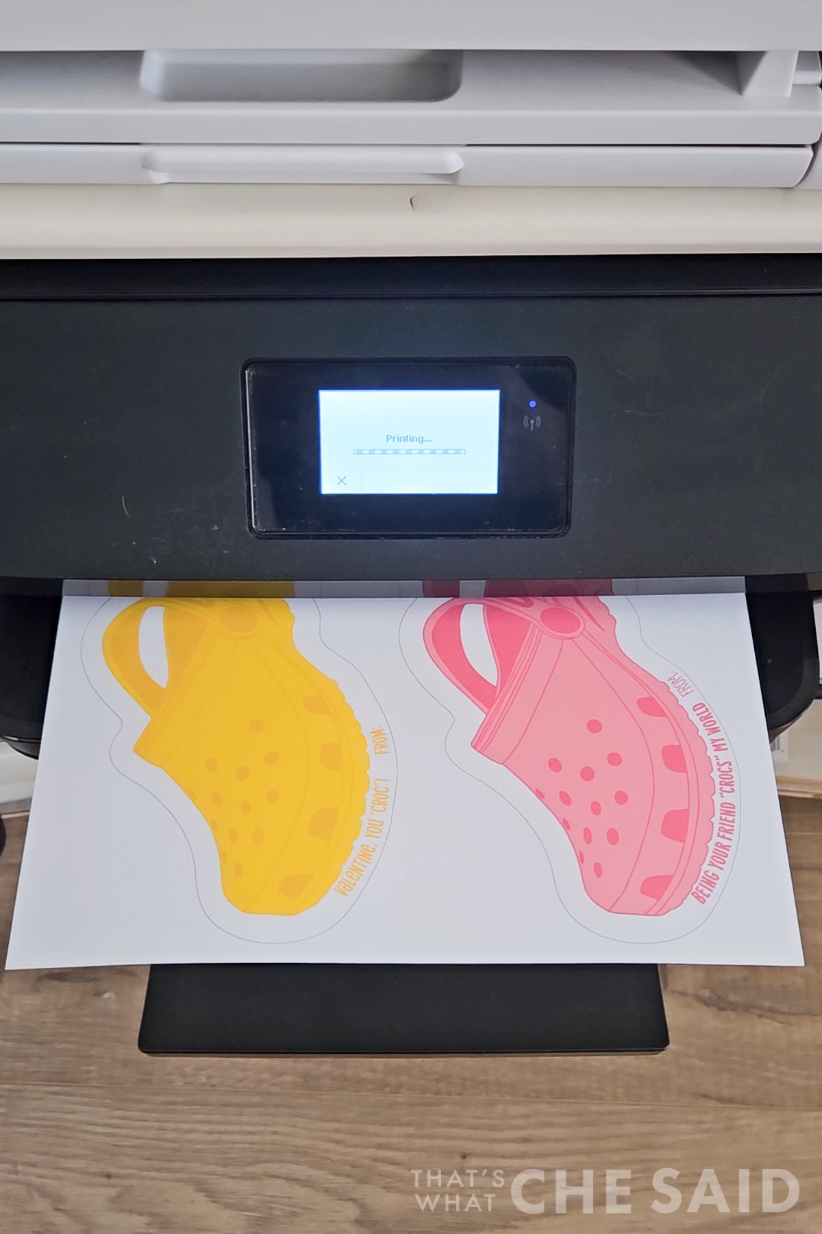 Printing the free printable Crocs Valentines