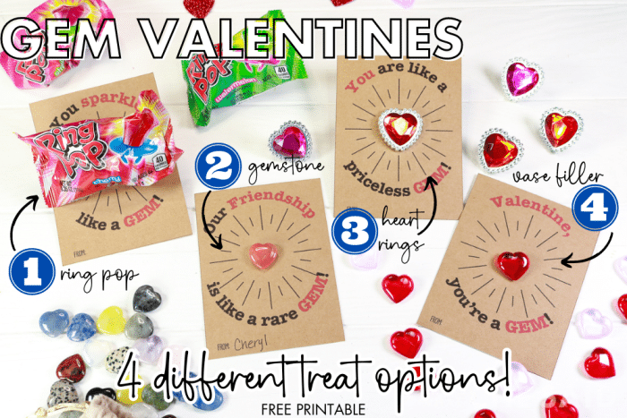 Free Printable Gem valentine with 4 treat options