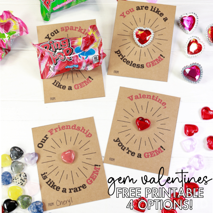 Square imge of 4 different gem valentines for social media