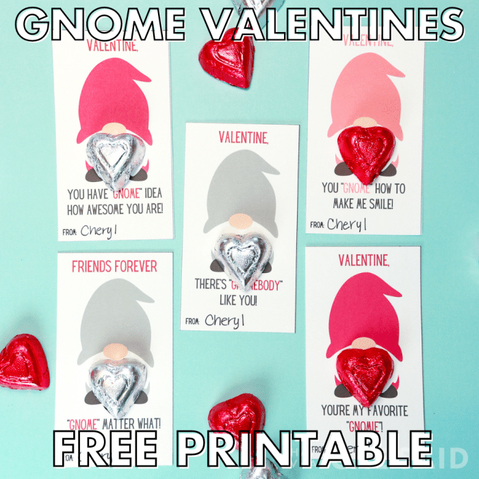 Free Printable Gnome Valentine's Day Cards - add chocolate heart beards - Facebook Image