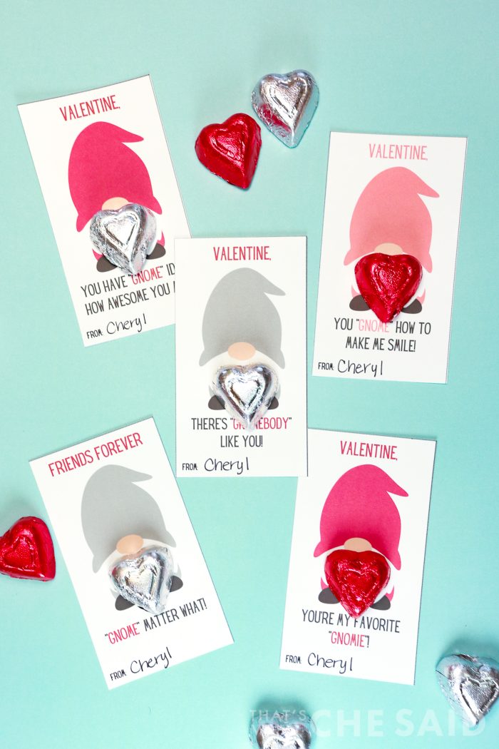 Gnome Valentines with Chocolate beards on aqua background vertical oriention