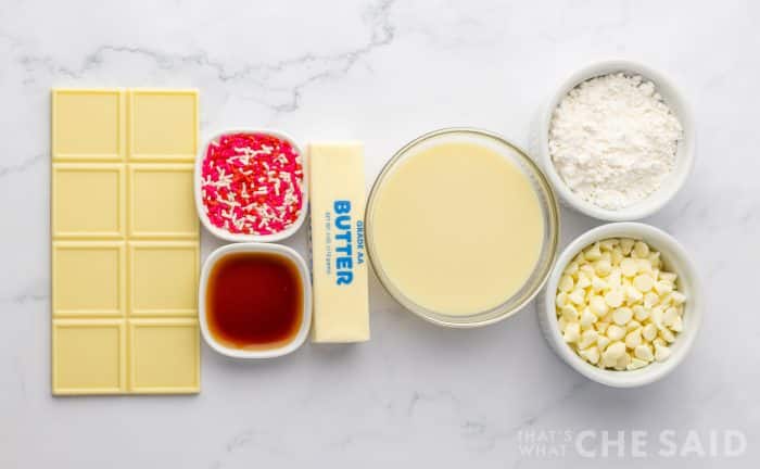 Ingredients for Sugar Cookie Fudge - Horizonta