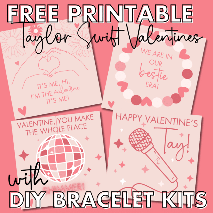 Taylor Swift Valentines Free Printable Cards.  Assemble with diy friendship braclelet kits. 
