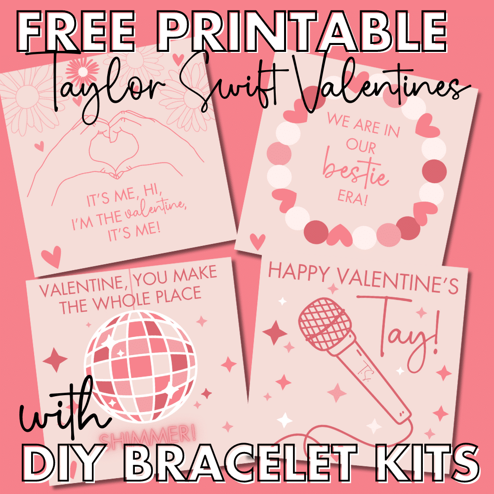Taylor Swift Valentines Free Printable Cards. Assemble with diy friendship braclelet kits. Square Format