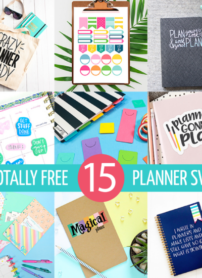 Square collage of 15 Planner svg and planner sticker free files