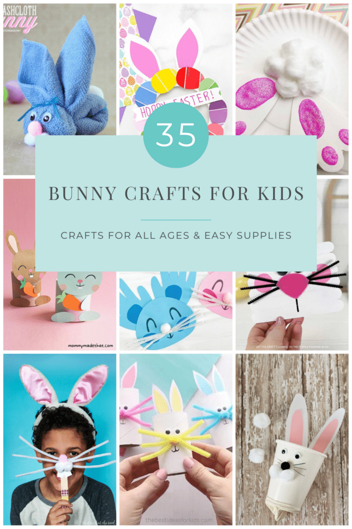 Collage of 9 bunny projects for kids in pin format