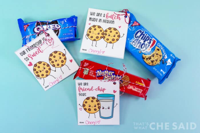 Cookie Valentines - cookie packages with free printable cookie valentine tied on. - Horizontal