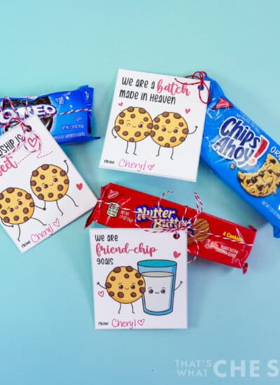 Cookie Valentines - cookie packages with free printable cookie valentine tied on - square