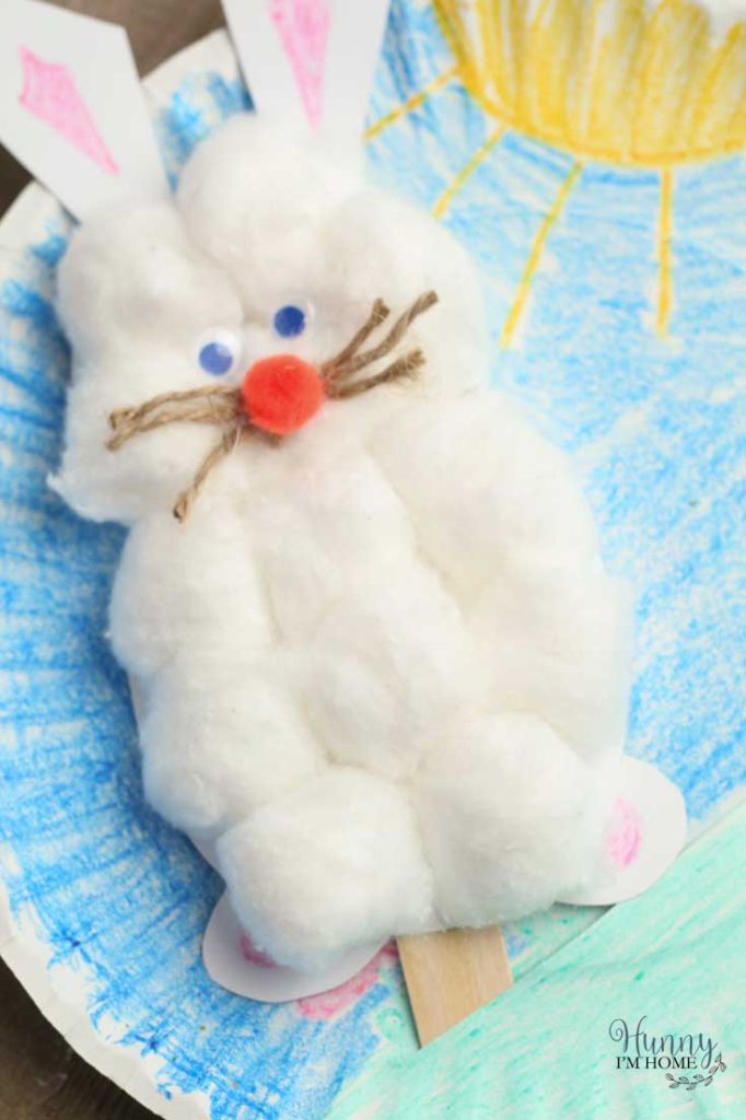 Cotton Ball Easter Bunny Craft on paper plate
