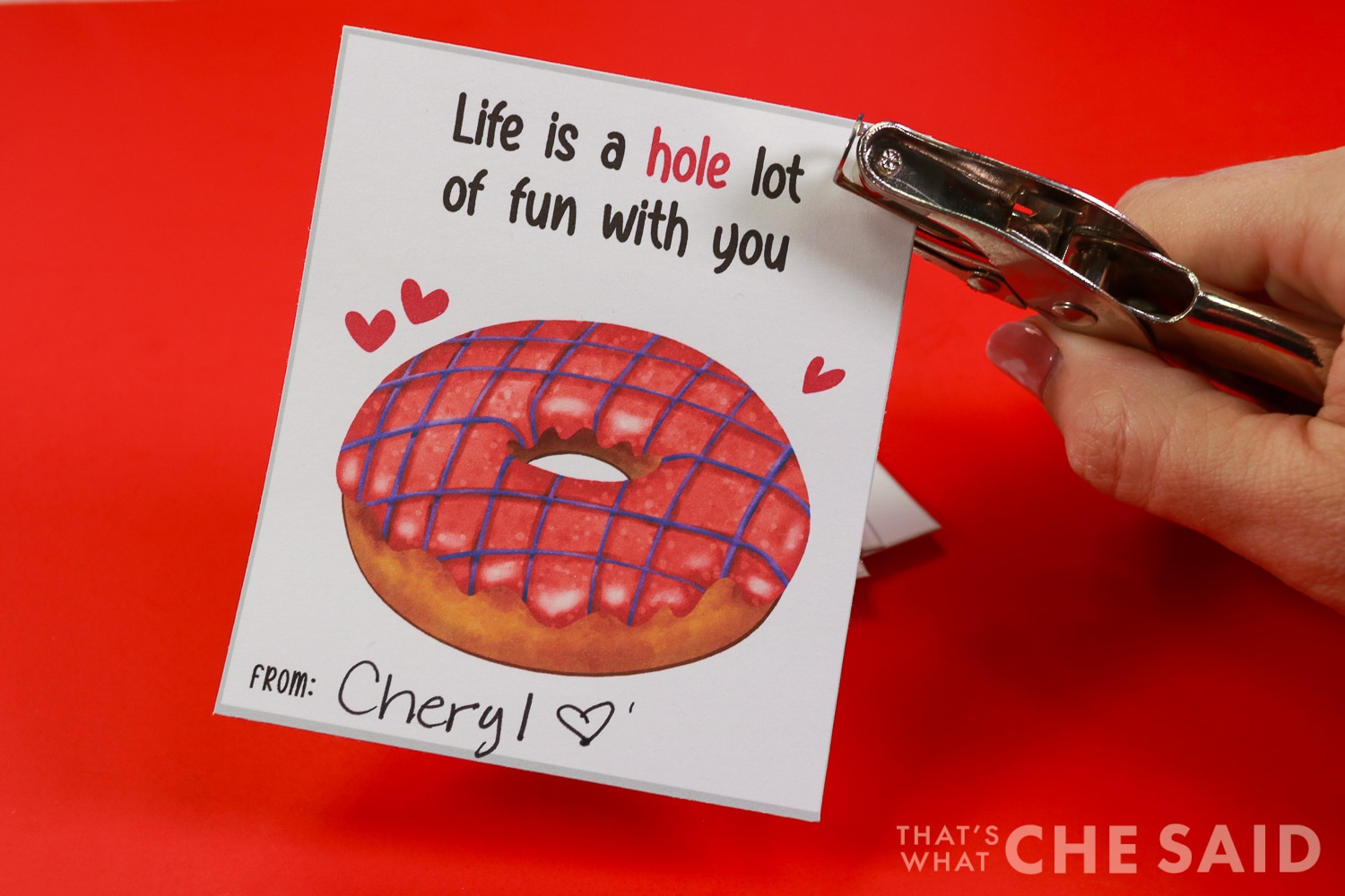 hole punching donut valentine cards