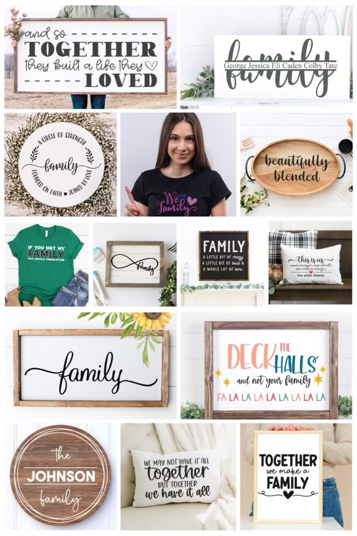 Collage of 15 free Family SVG files