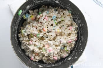 Marshmallow and cereal mixture in pot - horizontal