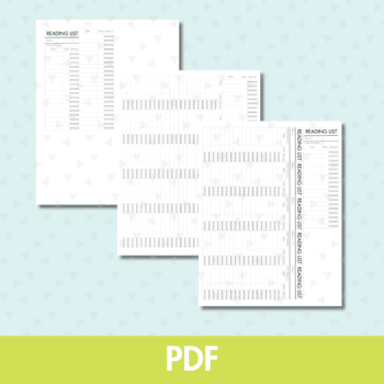 Vector image of three printables included in reading log bookmark pdf