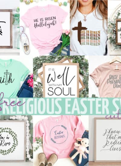 Square collge of Christian SVG files for Easter With social media words