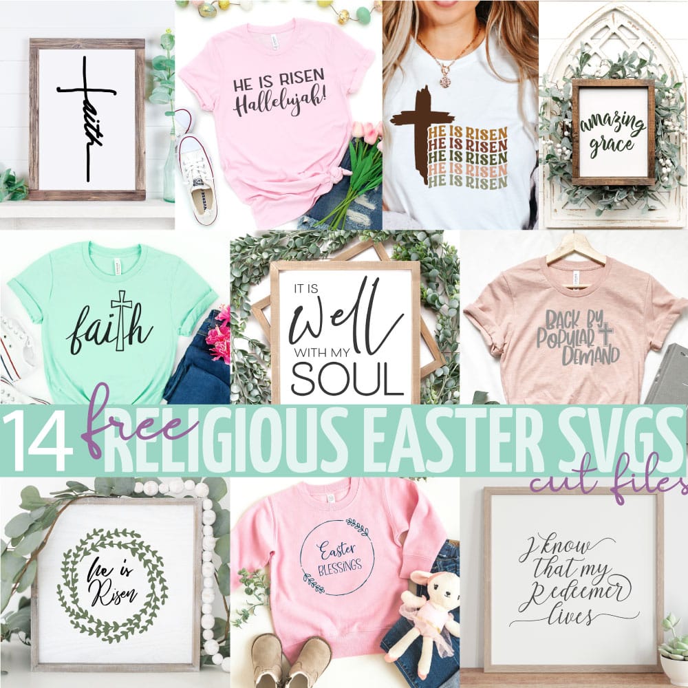 Square collge of Christian SVG files for Easter With social media words