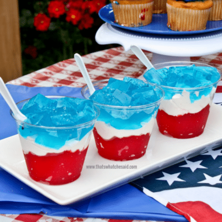 red white and blue layered jello square