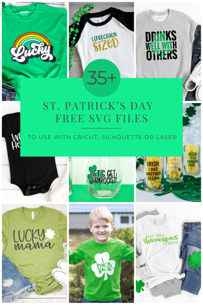 Collage of 9 of the 35 free St Patrick's Day SVG Files in Vertical format