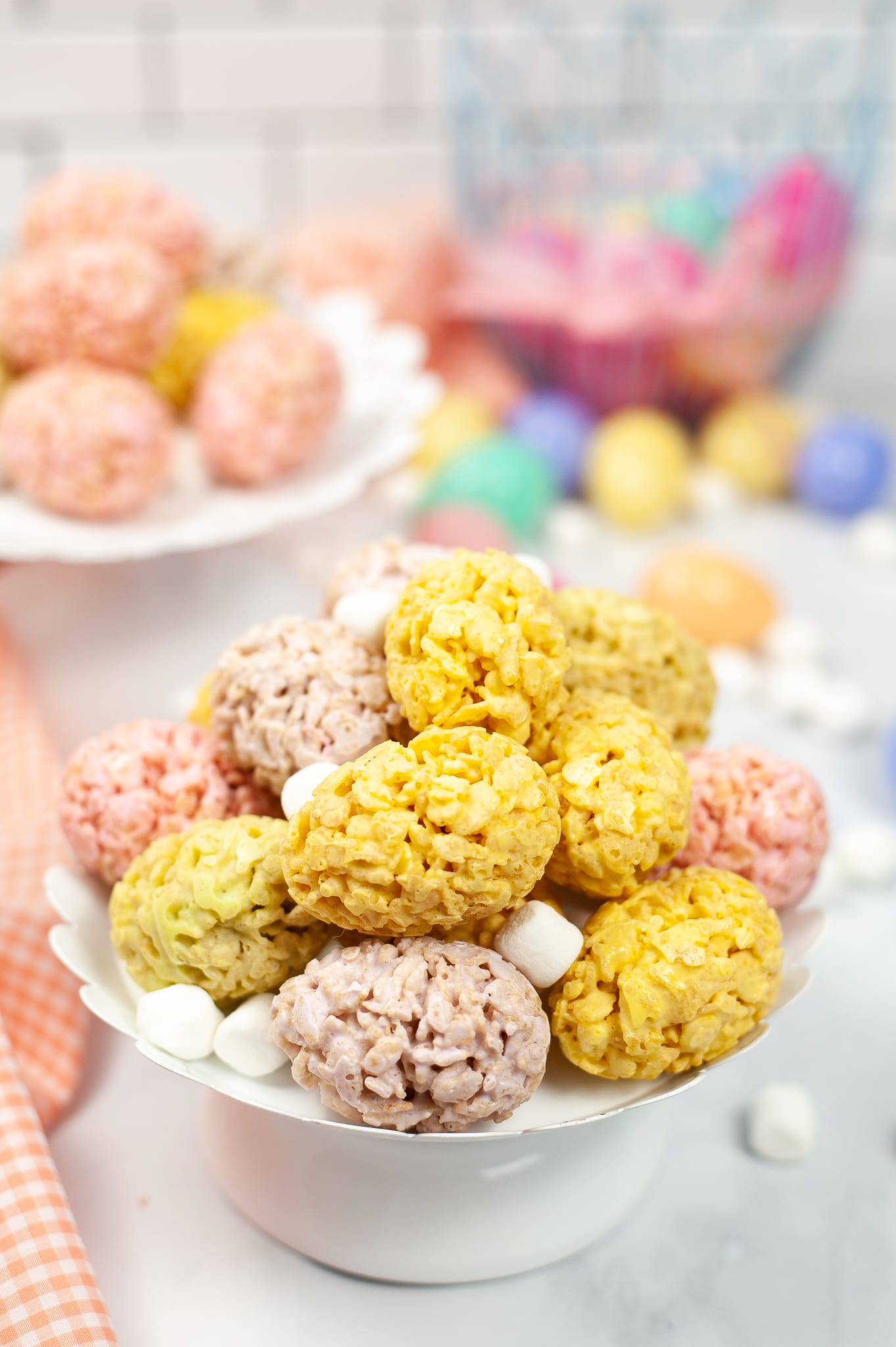 easter egg rice krispie treats in a white bowl