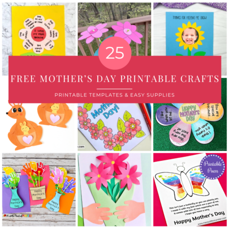 Collage of 25 Free Mother's day Printable Crafts - square