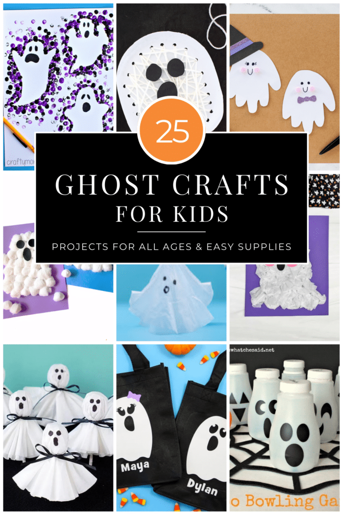 Collage of 25 Ghost Crafts for kids in Vertical orientation