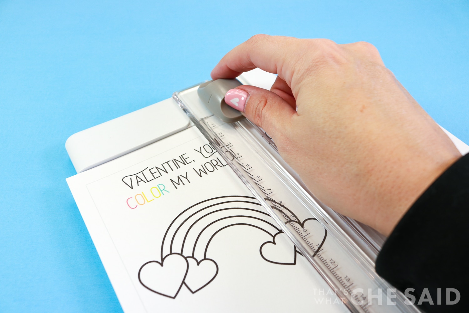 Trimming the free printables using a paper cutter