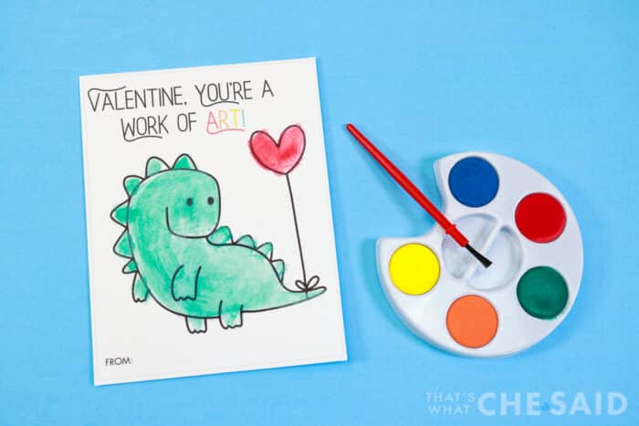 Paint Palette Valentine card that has been painted with the small palette