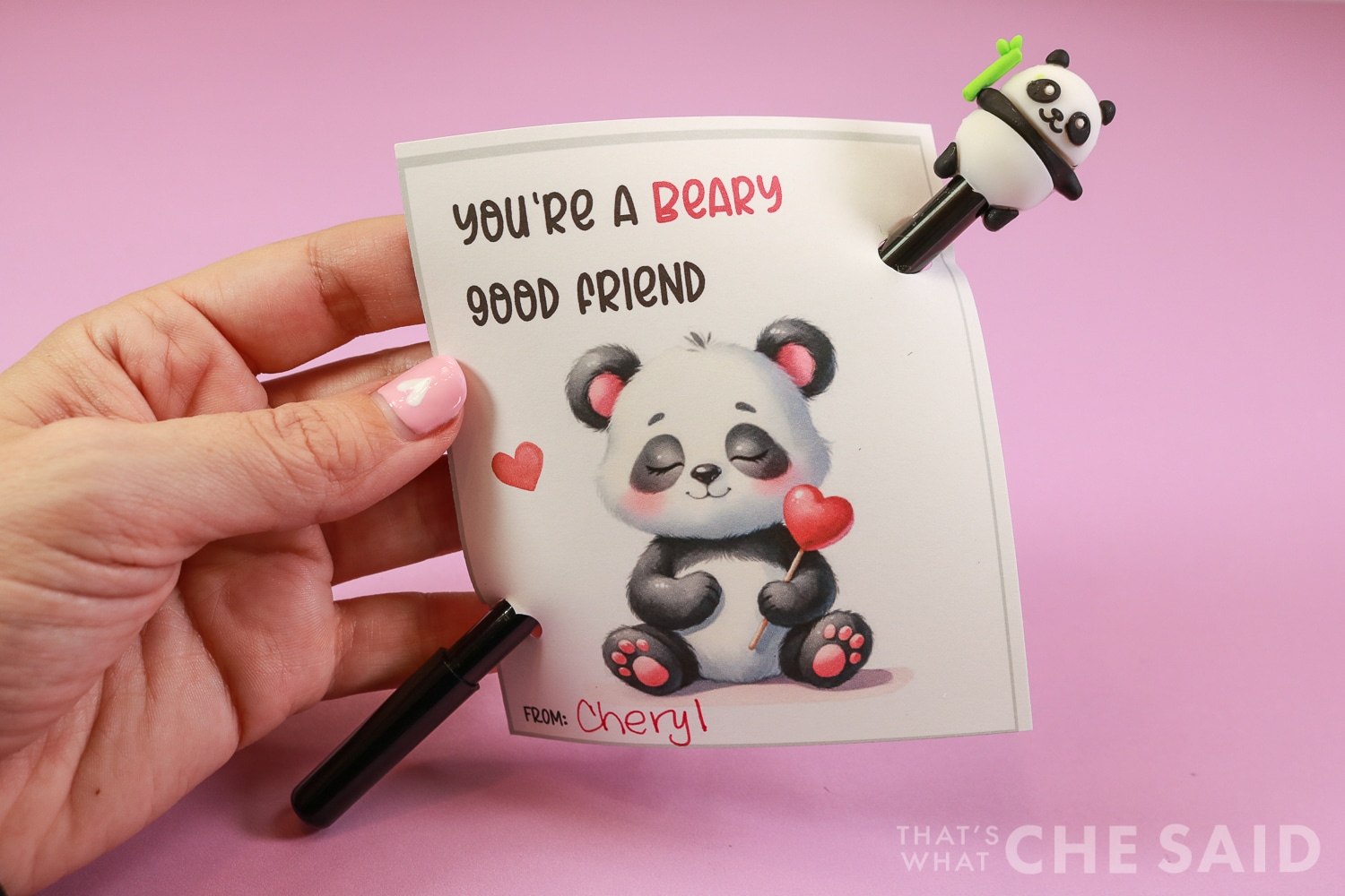 Cose up of assembled Panda Valentine