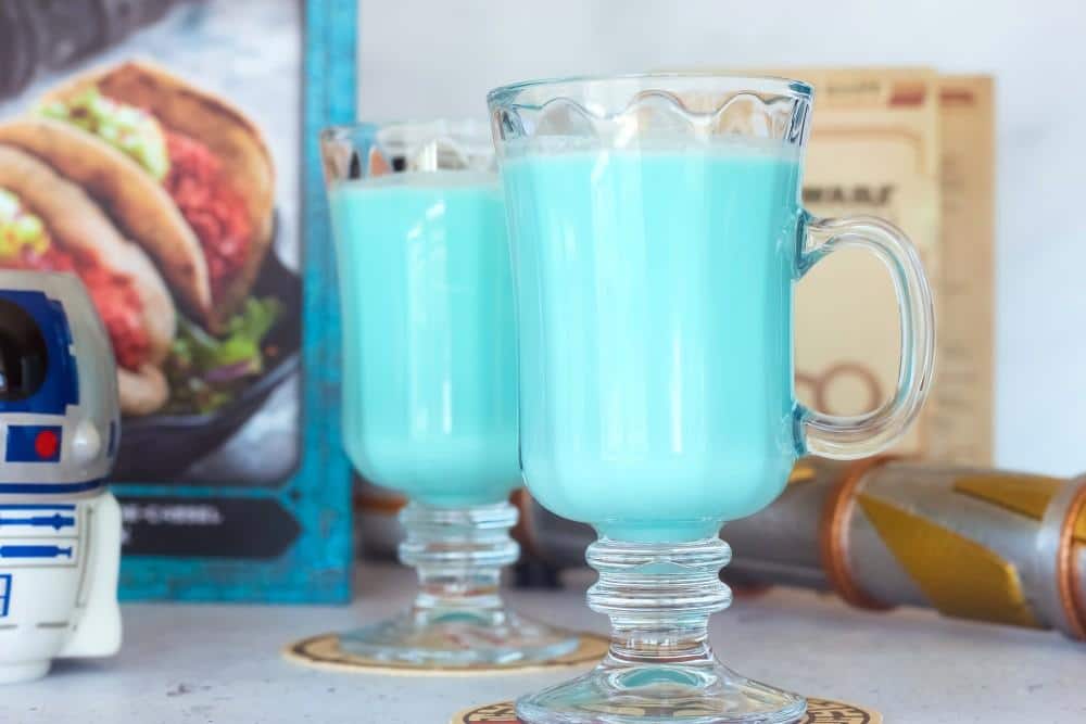 Blue banana milk in clear glasses
