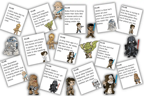 Star Wars Scavenger Hunt cards cut and arranged