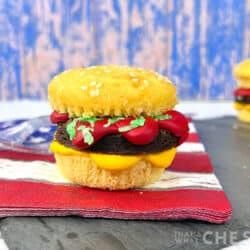 Burger cupdake with red white and blue napkin