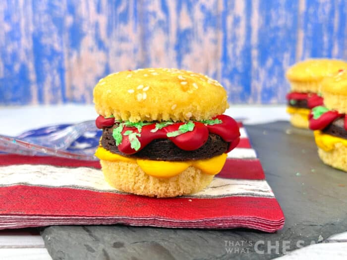 Burger cupdake with red white and blue napkin